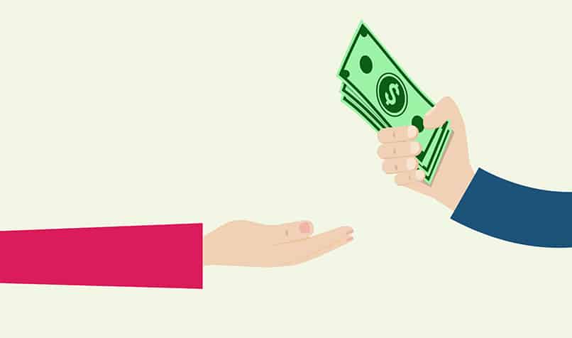 Illustration of one hand offering cash to another open, waiting hand
